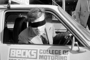 Romark - Hypnotist / Magician - 1977 taking driving lessons wearing a blindfold Romark - Hypnotist / Magician - 1977 taking driving lessons wearing a blindfold