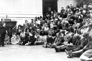 Romark, the hypnotist puts his subjects to sleep on the stage of the City Hall in Romark, the hypnotist puts his subjects to sleep on the stage of the City Hall in