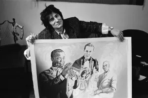Ronnie Wood, pictured in 1987 with his drawings. These drawings would Ronnie Wood, pictured in 1987 with his drawings. These drawings would