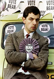 Rowan Atkinson Actor as Mr Bean in his comic relief Vote Bean Party Rowan Atkinson Actor as Mr Bean in his comic relief Vote Bean Party