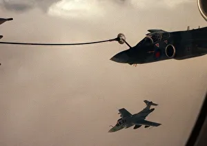 A Royal Air Force BAe Buccaneer S2B of 12 Squadron refuels his aircraft from a VC10 A Royal Air Force BAe Buccaneer S2B of 12 Squadron refuels his aircraft from a VC10