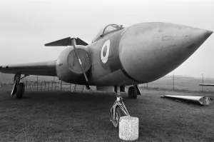A Royal Air Force Gloster Javelin FAW5 fighter and interceptor plane on display at A Royal Air Force Gloster Javelin FAW5 fighter and interceptor plane on display at