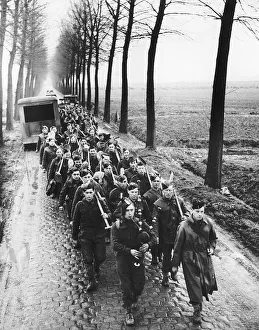 Royal Irish Fusiliers are piped back to their camp after a days work in France Royal Irish Fusiliers are piped back to their camp after a days work in France
