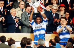 Rugby League Cup Final St Helens 8 v Wigan 13 Ellery Hanley of Wigan recieives Rugby League Cup Final St Helens 8 v Wigan 13 Ellery Hanley of Wigan recieives