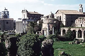 Ruins of the Temple of Antoninus and Faustina with Temple of Romulus on right Rome Italy Ruins of the Temple of Antoninus and Faustina with Temple of Romulus on right Rome Italy