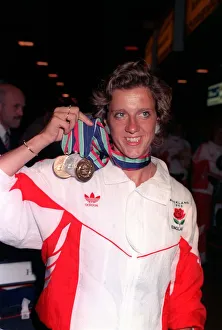 Sally Gunnell with the three medals she won February 1990 in the Commonwealth Sally Gunnell with the three medals she won February 1990 in the Commonwealth