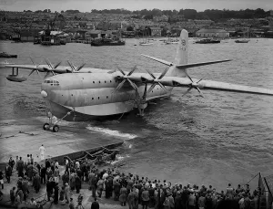Sanders Roe Princess Flying Boat Aug 1952 is launched down the slipway from it Sanders Roe Princess Flying Boat Aug 1952 is launched down the slipway from it
