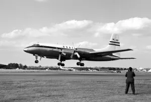 SBAC Farnborough Air Show 1952 - aircraft The Bristol Britania takes off for a SBAC Farnborough Air Show 1952 - aircraft The Bristol Britania takes off for a