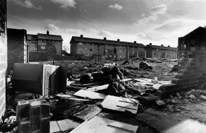 The scene of depravation at the Moss Croft estate in Huyton, Merseyside. 7th April 1991 The scene of depravation at the Moss Croft estate in Huyton, Merseyside. 7th April 1991