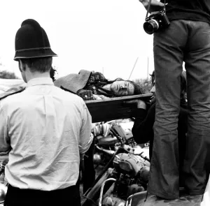 Scene at POP Festival, Weeley, Essex, following a battle between security men Scene at POP Festival, Weeley, Essex, following a battle between security men