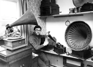 School teacher Ray Stephenson with his record collection in August 1979 School teacher Ray Stephenson with his record collection in August 1979