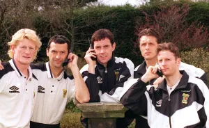 Scotland football players left to right: Colin Hendry, Colin Calderwood, David Weir Scotland football players left to right: Colin Hendry, Colin Calderwood, David Weir