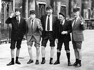 Four former scouts showing off their knees (left to right)- Derek Nimmo, Frankie Howerd Four former scouts showing off their knees (left to right)- Derek Nimmo, Frankie Howerd