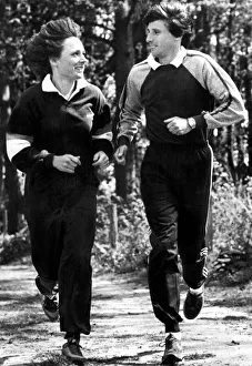 Sebastian Coe and friend running along forest trail during training - May 1982 Sebastian Coe and friend running along forest trail during training - May 1982