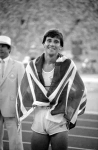 Sebastion Coe draped in a Union Jack at the 1984 Olympics in Los Angeles Sebastion Coe draped in a Union Jack at the 1984 Olympics in Los Angeles