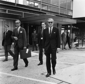 Secretary of State for Defence Lord Carrington pictured leaving Heathrow Airport Secretary of State for Defence Lord Carrington pictured leaving Heathrow Airport