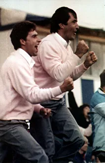 Sevvy Ballesteros golf player and Jose Maria Olazabal jump up as Torrence Sevvy Ballesteros golf player and Jose Maria Olazabal jump up as Torrence