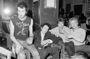 Sex Pistols punk rock band seen here in a London Pub Circa 1976 Left is Sid Sex Pistols punk rock band seen here in a London Pub Circa 1976 Left is Sid