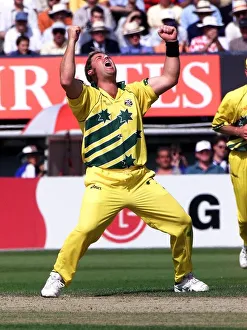 Shane Warne of Australia celebrates after taking wicket 1999 against South Africa Shane Warne of Australia celebrates after taking wicket 1999 against South Africa