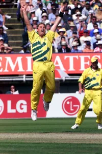 Shane Warne of Australia celebrates after taking the wicket Hansie Cronjie against South Shane Warne of Australia celebrates after taking the wicket Hansie Cronjie against South