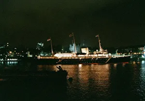 Ships Royal Yacht Britannia moored at Tower Bridge in London November 1997 Ships Royal Yacht Britannia moored at Tower Bridge in London November 1997