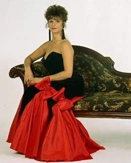 Shirin Taylor modelling red & black dress December 1990 Shirin Taylor modelling red & black dress December 1990