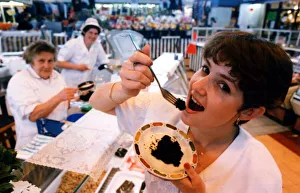 A shopper enjoying a plate of Laverbread in Swansea Market - 16th May 1992 - Western Mail A shopper enjoying a plate of Laverbread in Swansea Market - 16th May 1992 - Western Mail