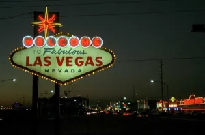 A sign welcoming you to Las Vegas, September 1997 A sign welcoming you to Las Vegas, September 1997
