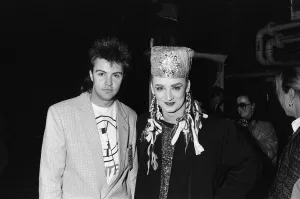 Singer Boy George with Paul Young during the Culture Club concert at Wembley Singer Boy George with Paul Young during the Culture Club concert at Wembley