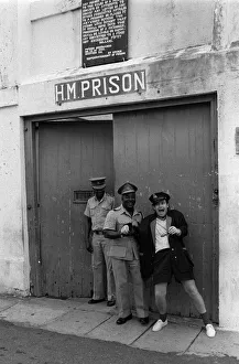 Sir Elton John pictured outside the jail in the West Indies on the Island of Monstserrat Sir Elton John pictured outside the jail in the West Indies on the Island of Monstserrat