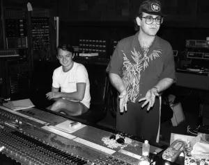 Sir Elton John pictured in the recording studio on the Island of Monstserrat 1982 Looking Sir Elton John pictured in the recording studio on the Island of Monstserrat 1982 Looking