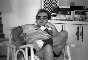 Sir Elton John pictured in the recording studio on the Island of Monstserrat 1982 talking Sir Elton John pictured in the recording studio on the Island of Monstserrat 1982 talking
