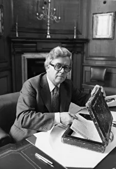 Sir Geoffrey Howe putting speech into budget box in his office at the Treasury - June Sir Geoffrey Howe putting speech into budget box in his office at the Treasury - June