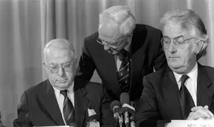 Sir Ian McGregor Chairman of the National Coal Board telling the media of Sir Ian McGregor Chairman of the National Coal Board telling the media of