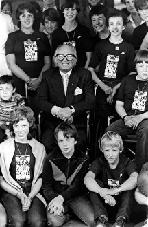 Sir Richard Attenborough with children involved in a sponsored wheelchair push in Sir Richard Attenborough with children involved in a sponsored wheelchair push in