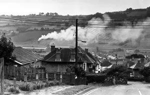 The smoke from the Brickhouse Dudley factory over Risca. 27th August 1986 The smoke from the Brickhouse Dudley factory over Risca. 27th August 1986