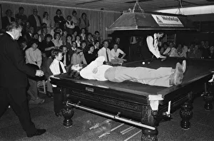Snooker player Steve Davis doing an exhibition for fans on the road. 8rh June 1981 Snooker player Steve Davis doing an exhibition for fans on the road. 8rh June 1981