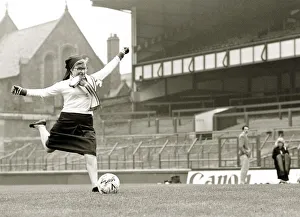Soccer Sister - Nun kicking football shooting at goal Goodison Park Everton Soccer Sister - Nun kicking football shooting at goal Goodison Park Everton