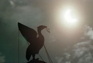 The solar eclipse pictured behind the Silhouette of the Liver Bird on a tower of The solar eclipse pictured behind the Silhouette of the Liver Bird on a tower of