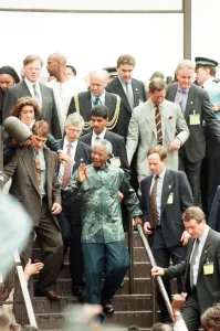 South African President Nelson Mandela seen here visiting Brixton Recreation Centre with South African President Nelson Mandela seen here visiting Brixton Recreation Centre with