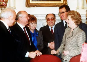 Soviet leader Mikhail Gorbachev at No 10 Downing Street with Prime Minister Margaret Soviet leader Mikhail Gorbachev at No 10 Downing Street with Prime Minister Margaret