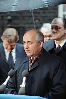 Soviet Leader, Mikhail Gorbachev, pictured during a news conference outside 10 Downing Soviet Leader, Mikhail Gorbachev, pictured during a news conference outside 10 Downing