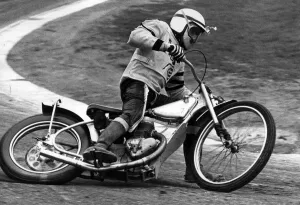 Speedway Star John Harrhy practices. 9th March 1974 Speedway Star John Harrhy practices. 9th March 1974