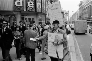 Spike Milligan & wife Paddy use a Sandwich board - borrowed from British Rail Lost Spike Milligan & wife Paddy use a Sandwich board - borrowed from British Rail Lost