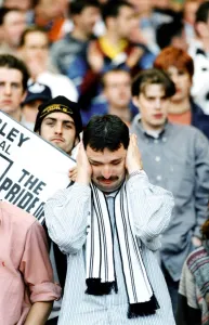 Sport - Football - Swansea City - A Swans fan shows is despair after his team lost in Sport - Football - Swansea City - A Swans fan shows is despair after his team lost in