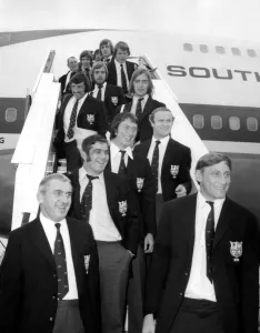 Sport - Rugby The British Lions Rugby Team leave their plane to a tumultuous Sport - Rugby The British Lions Rugby Team leave their plane to a tumultuous