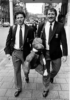 Sport - Rugby - World Cup 1987 - Wales - Billy James and Anthony Buchanan walking down Sport - Rugby - World Cup 1987 - Wales - Billy James and Anthony Buchanan walking down