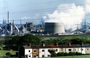 Steam pours out of the new Enron cooling tower billowing towards Redcar. 30th July 1993 Steam pours out of the new Enron cooling tower billowing towards Redcar. 30th July 1993
