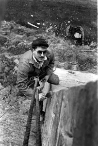 Steeplejack David Stone at work on Lindisfarne Castle on 11th November 1988 Steeplejack David Stone at work on Lindisfarne Castle on 11th November 1988