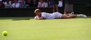 STEFAN EDBERG PLAYING GUY FORGET DURING WIMBLEDON TENNIS CHAMPIONSHIPS 1996 STEFAN EDBERG PLAYING GUY FORGET DURING WIMBLEDON TENNIS CHAMPIONSHIPS 1996